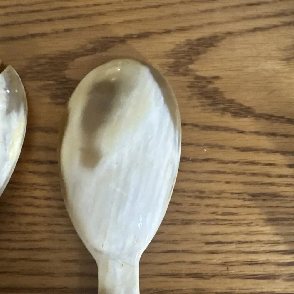 Vintage Art Deco 835 Solid Silver & Natural Horn Salad Serving Set Spoon Fork